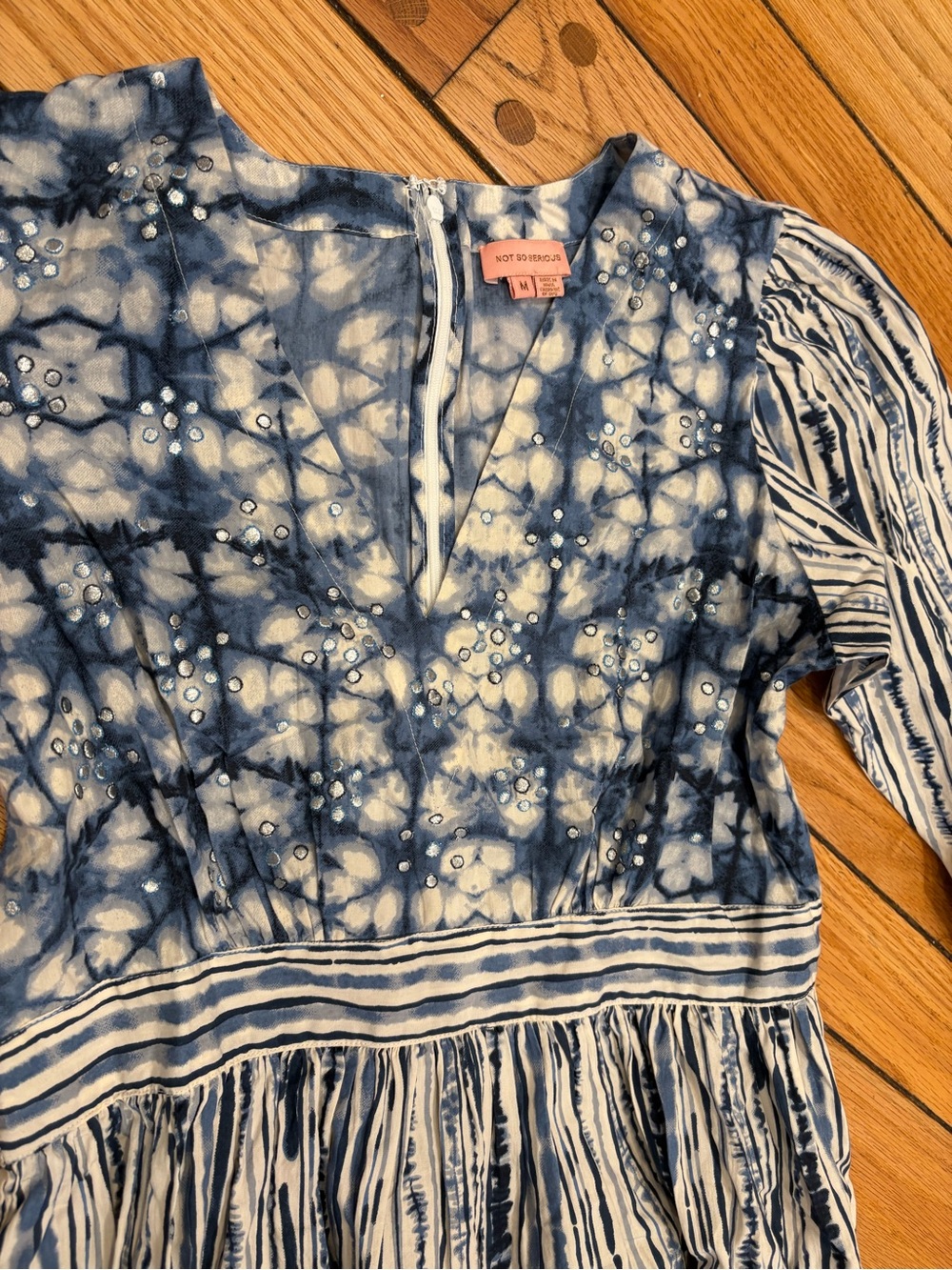 Anthropologie Not So Serious Blue Tie-Dye Patterned V-Neck Tiered Dress medium - Picture 3 of 4
